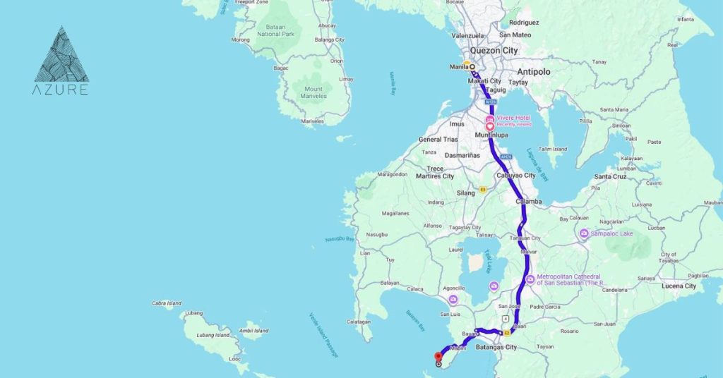 Travel route from Manila to Vivere Azure in Mabini, Batangas